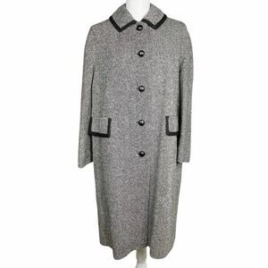 Vintage 1960s Lady Coat Dumas California Salt & Pepper Wool Tweed Lined 14 16 XL